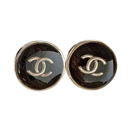 Glossy Round CC Studs Sterling Silver Post Earrings