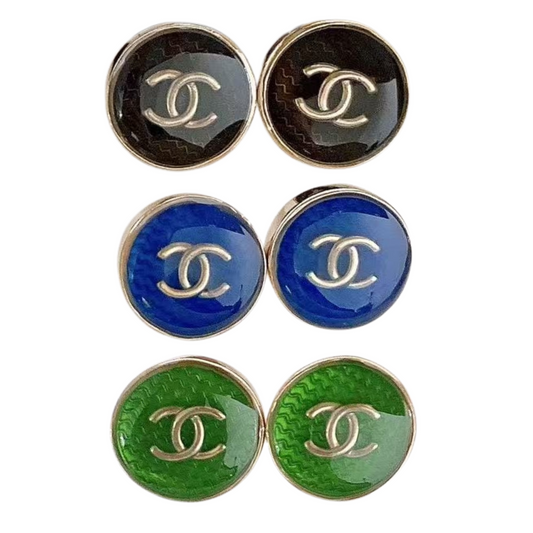 Glossy Round CC Studs Sterling Silver Post Earrings