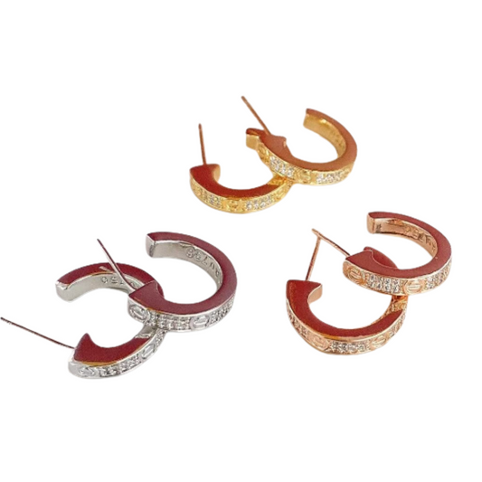 Crystal Accent Designer Huggies Sterling Silver Post Earrings