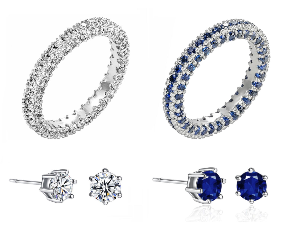 Eternity Cubic Zirconia Crystals Band Ring and Earring Set