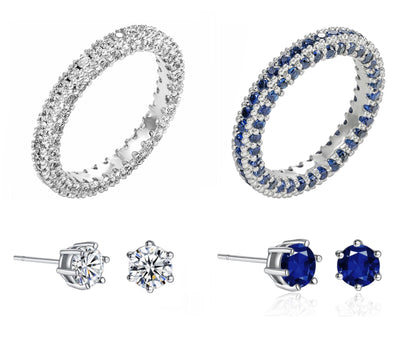 Eternity Cubic Zirconia Crystals Band Ring and Earring Set