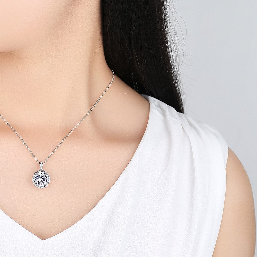 Round Cut Crystal Halo Pendant Necklace and Ring Set
