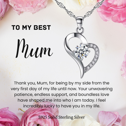 S925 Sterling Silver Heart C/Z Pendant Necklace with Message Card For Mum