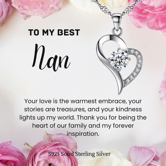 S925 Sterling Silver Heart C/Z Pendant Necklace with Message Card For Nan