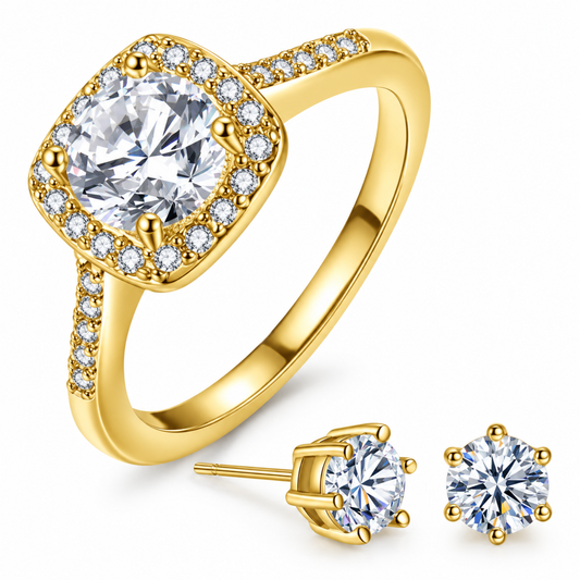 Princess Cut CZ Ring and Stud Earrings Set