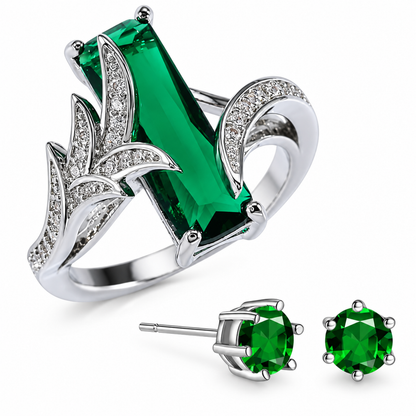 Emerald Elegance Ring and Stud Earrings Set