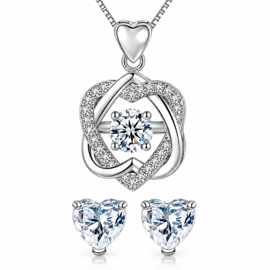 Heart Knot Pendant & Heart Stud Earrings Set