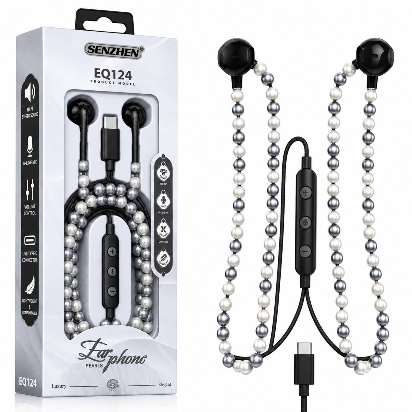 Pearl Effect Luxury In-Ear Headphones For Sports Running Gym Travel Built-In Mic