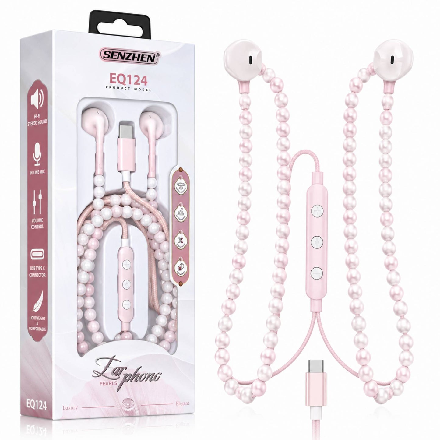 Pearl Effect Luxury In-Ear Headphones For Sports Running Gym Travel Built-In Mic