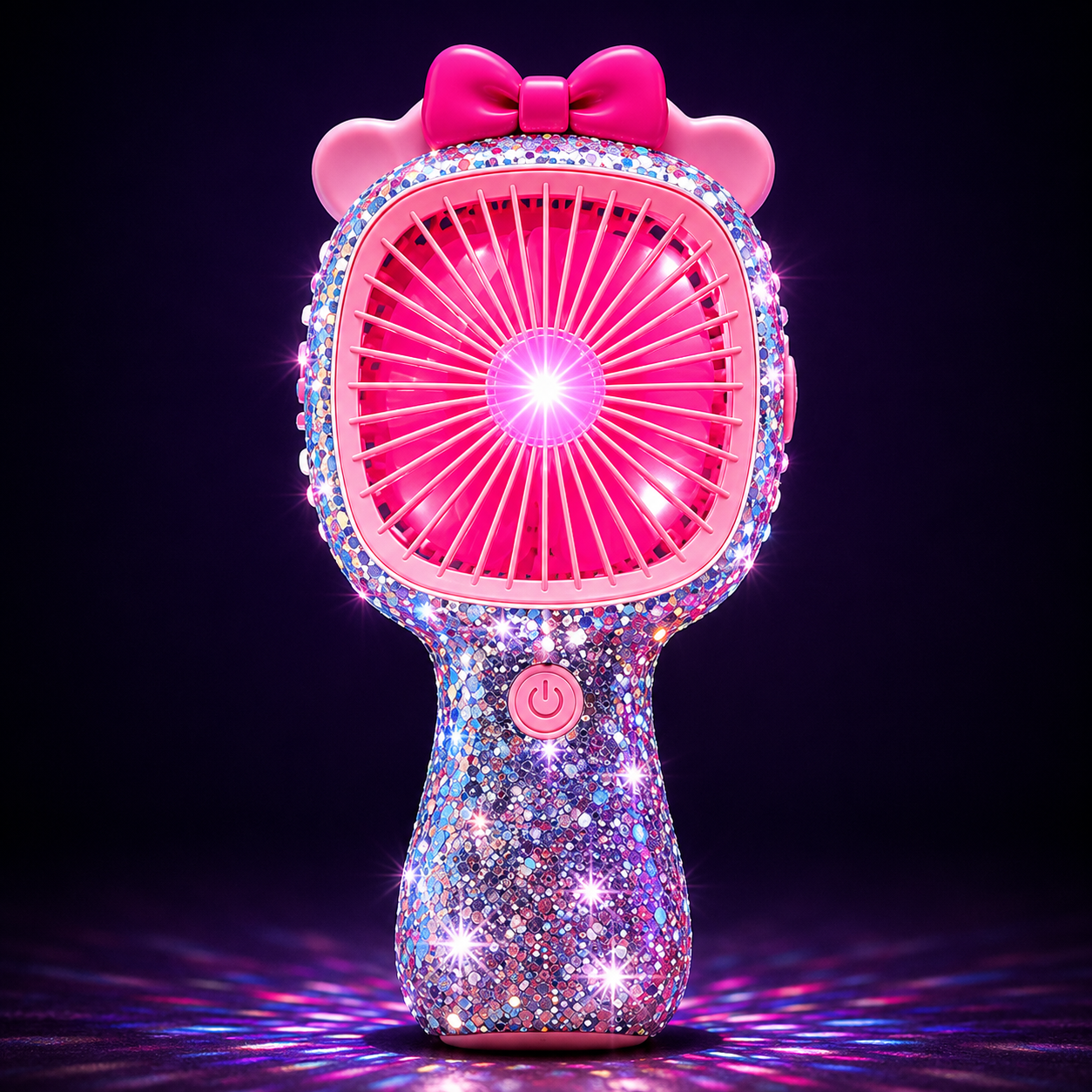 3-Speed Rechargeable Mini Fan with 6 LED Lights Sparkling Diamante Finish Portable Handheld Fan
