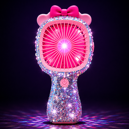 3-Speed Rechargeable Mini Fan with 6 LED Lights Sparkling Diamante Finish Portable Handheld Fan