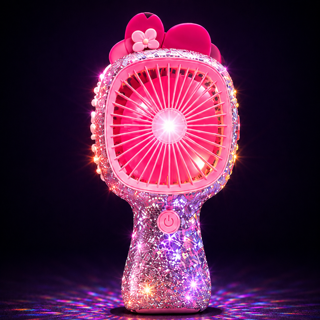 3-Speed Rechargeable Mini Fan with 6 LED Lights Sparkling Diamante Finish Portable Handheld Fan
