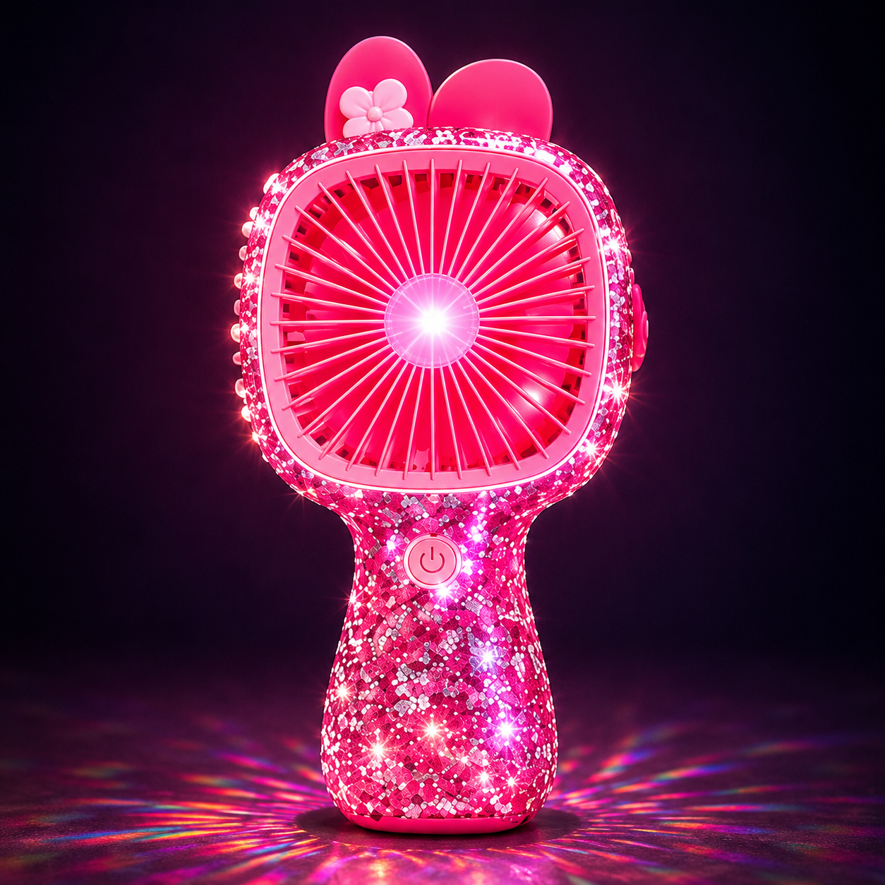 3-Speed Rechargeable Mini Fan with 6 LED Lights Sparkling Diamante Finish Portable Handheld Fan