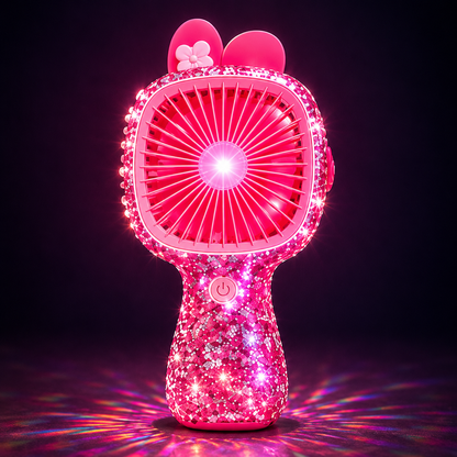 3-Speed Rechargeable Mini Fan with 6 LED Lights Sparkling Diamante Finish Portable Handheld Fan