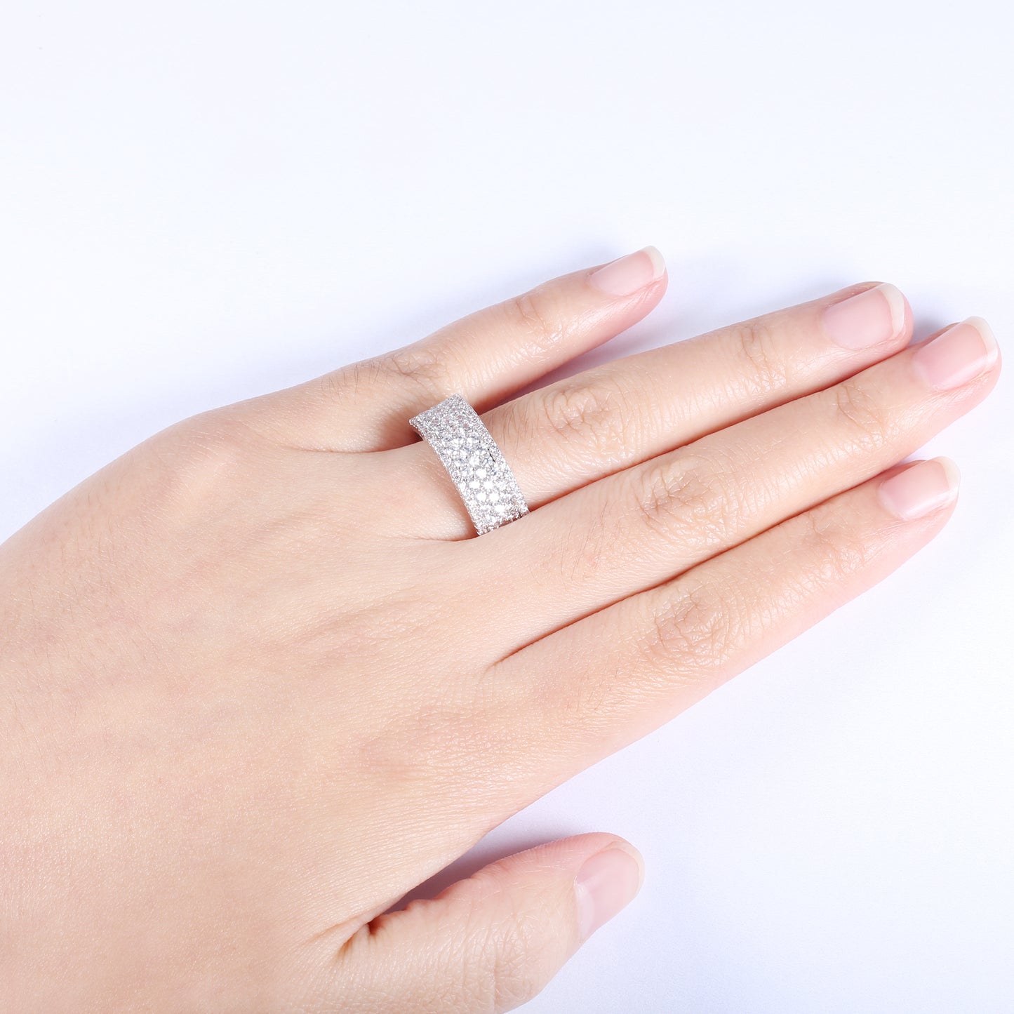 S925 Sterling Silver Band Crystal Ring & Stud Earrings Jewellery Set