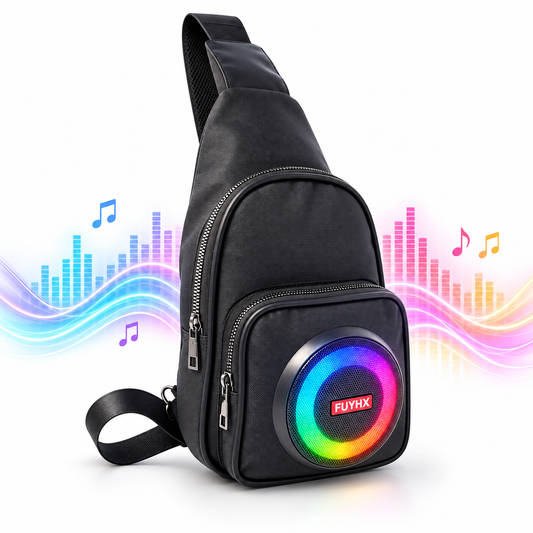 Portable Bluetooth Speaker Crossbody Sling Bag with RGB Lights, Power Bank, FM Radio & USB/TF Player
