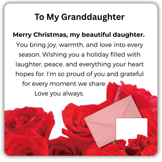 Christmas Card for Granddaughter -Rose Card 80x80cm