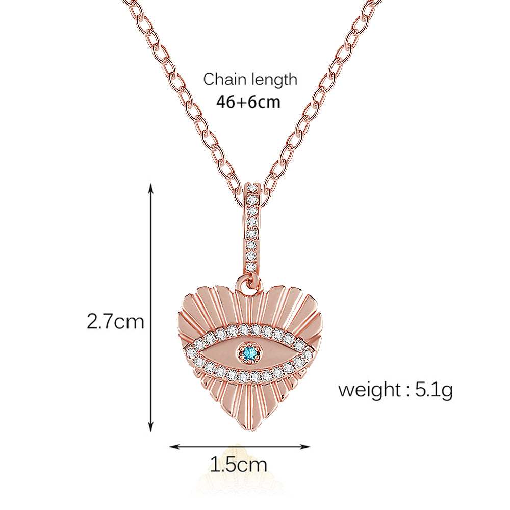 Rose Gold Plated Heart Evil Eye Pendant Necklace