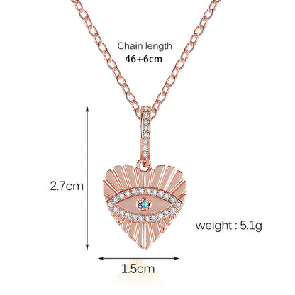 Rose Gold Plated Heart Evil Eye Pendant Necklace