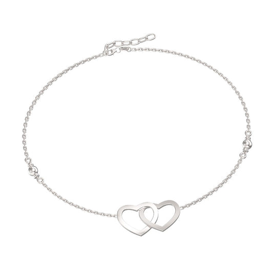 Sterling Silver Intertwined Heart Anklet Bracelet