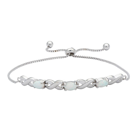 Sterling Silver Opal Crystal Stone Healing Crystal Infinity Toggle Bracelet