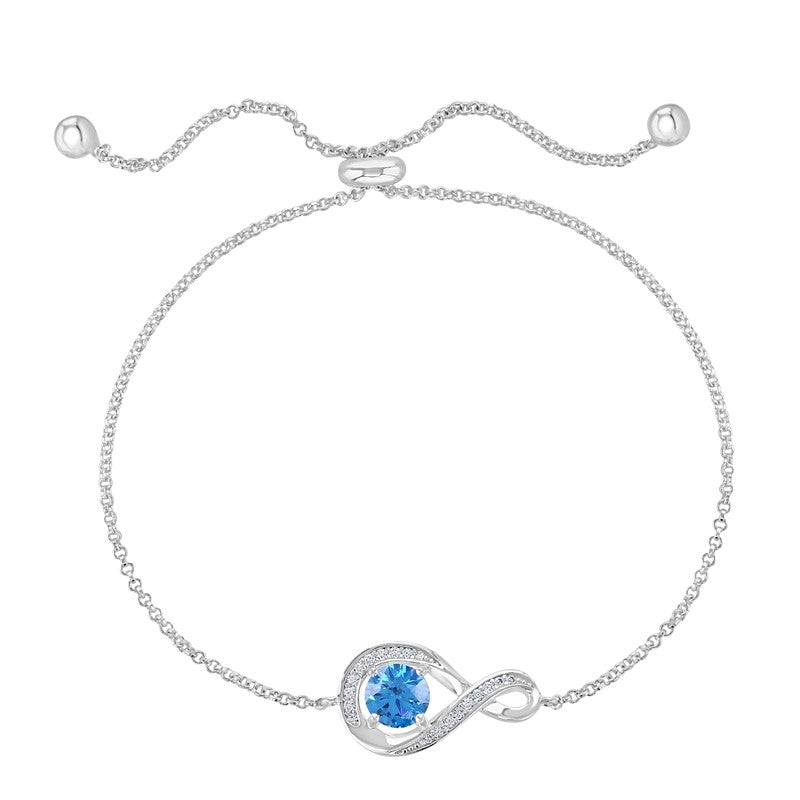 Sterling Silver Cubic Zirconia Adjustable Infinity Bracelet Blue Topaz Sapphire Clear CZ