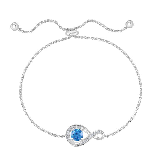 Sterling Silver Cubic Zirconia Adjustable Infinity Bracelet Blue Topaz Sapphire Clear CZ