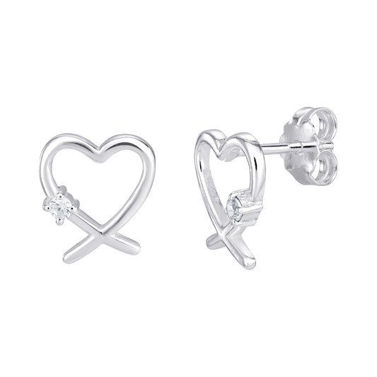 Sterling Silver Cubic Zirconia Heart Stud Earrings