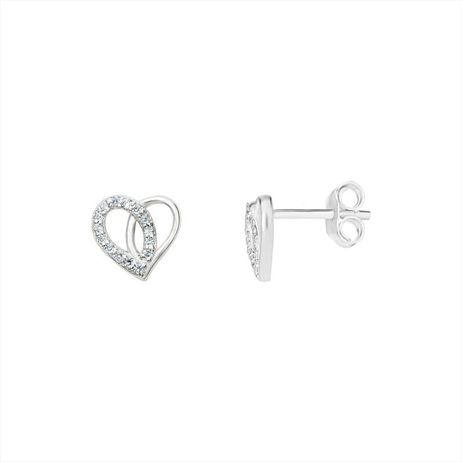 Sterling Silver Cubic Zirconia Heart Stud Earrings