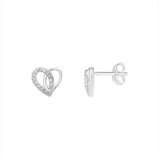 Sterling Silver Cubic Zirconia Heart Stud Earrings