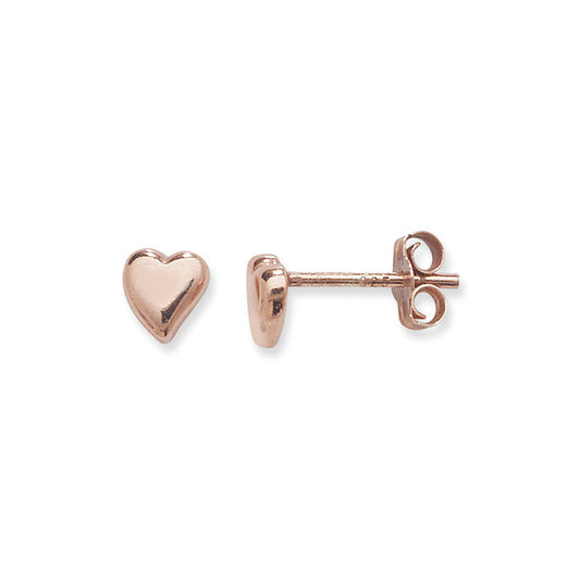 Sterling Silver Rose Gold Plated 6mm Heart Stud Earrings