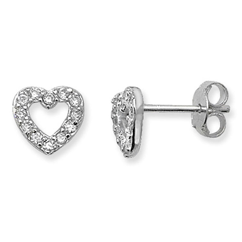 Sterling Silver Cubic Zirconia 7mm Heart Stud Earrings