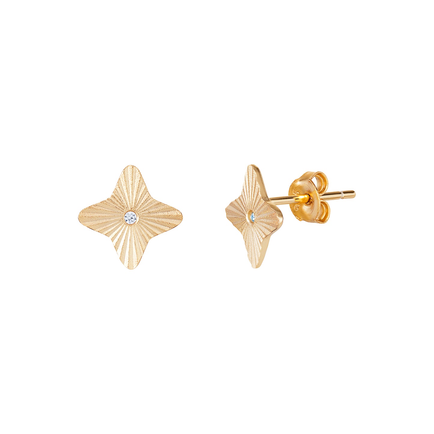 Sterling Silver Gold Plated Cubic Zirconia Star Stud Earrings