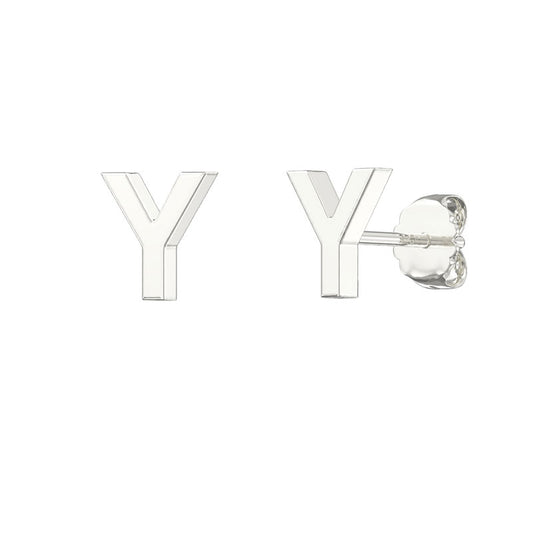 Sterling Silver Plain Initial Earrings Y Studs