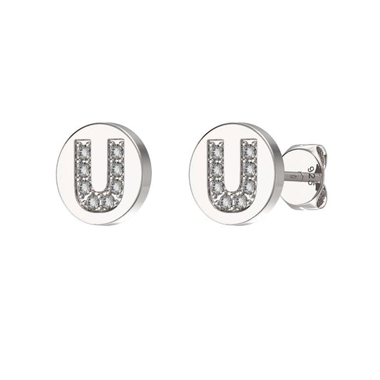 Sterling Silver CZ Initial Earrings U Studs