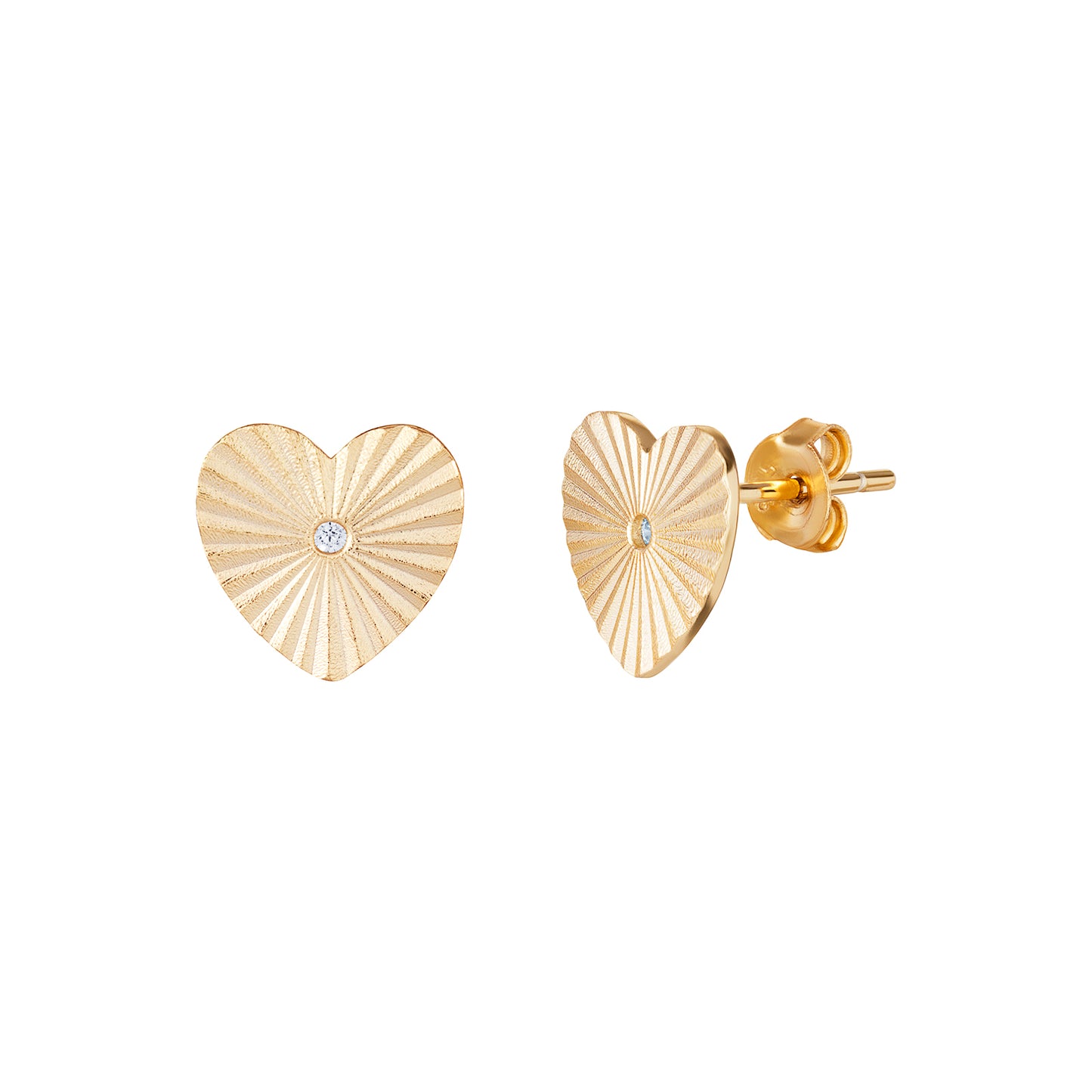 Sterling Silver Gold Plated Cubic Zirconia Heart Stud Earrings