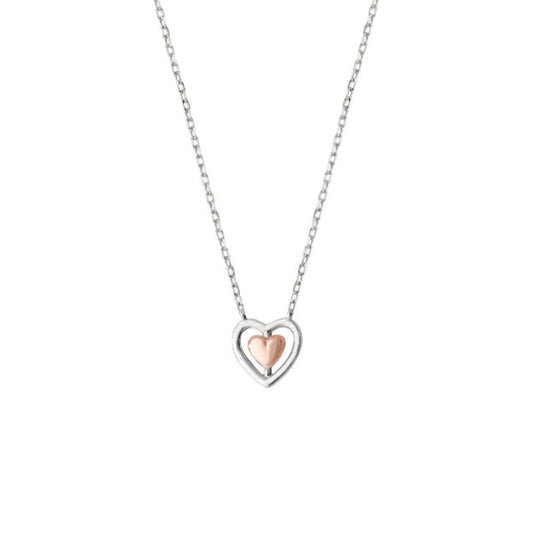 Sterling Silver Rhodium Plated Two Tone Double Heart Necklace