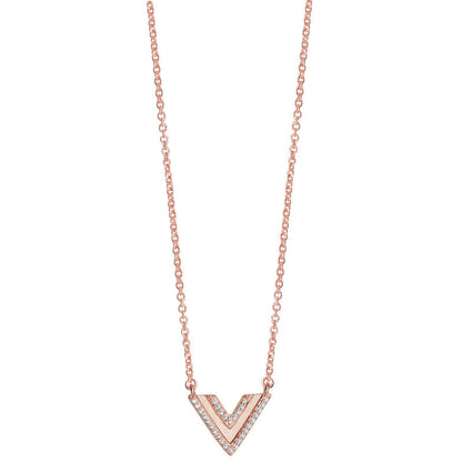 Sterling Silver Rose Gold Cubic Zirconia Linear Triangle Necklace