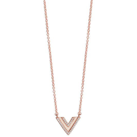 Sterling Silver Rose Gold Cubic Zirconia  Linear Triangle Necklace