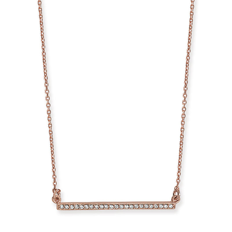 Sterling Silver Rose Gold Plated Cubic Zirconia Bar Necklace