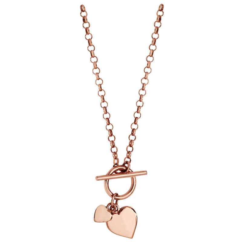 Sterling Silver Rose Gold Plated T-bar Hearts Necklace