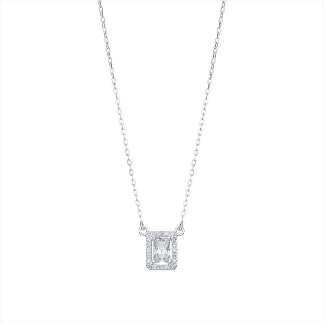 Sterling Silver Cubic Zirconia Square 9mm Princess Cut Necklace