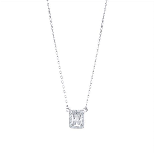 Sterling Silver Cubic Zirconia Square 9mm Princess Cut Necklace