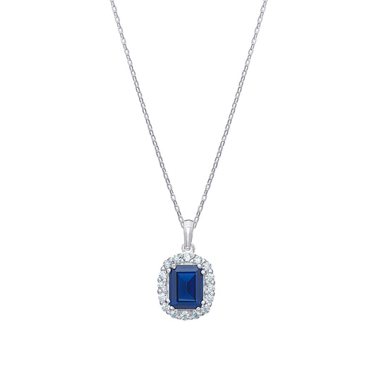 Sterling Silver Cubic Zirconia Sapphire Necklace