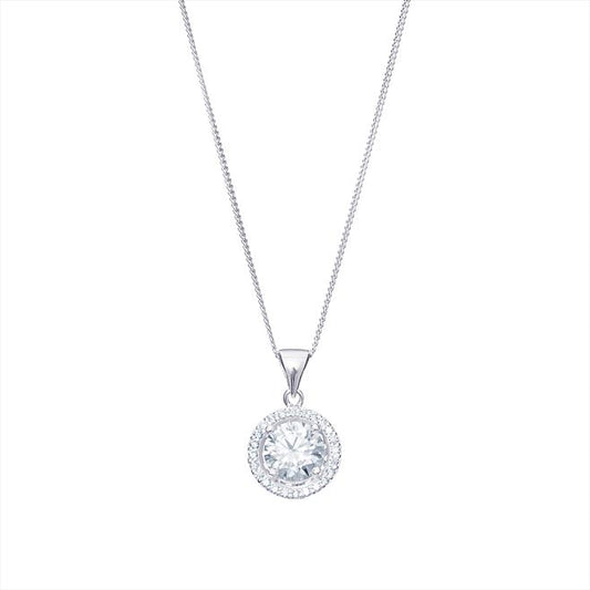 Sterling Silver Cubic Zirconia Halo 13mm Necklace