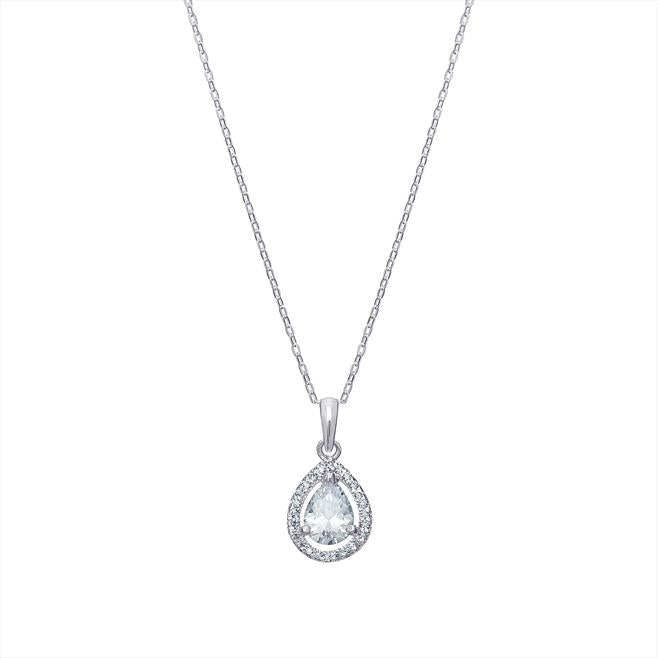 Sterling Silver Cubic Zirconia Tear Drop Pendant Necklace