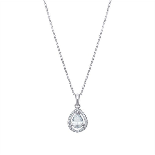 Sterling Silver Cubic Zirconia Tear Drop Pendant Necklace