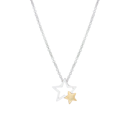 Sterling Silver Gold Plated Two Tone Two Stars Necklaces