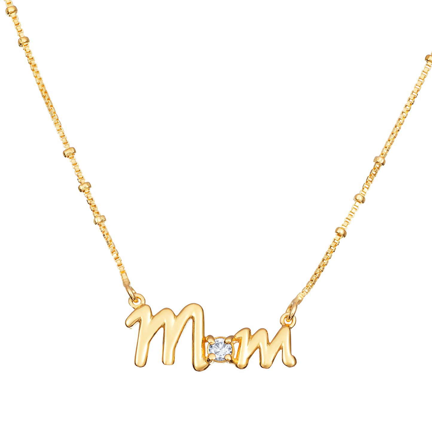 Sterling Silver Gold Plated Cubic Zirconia Mum Beaded Necklace