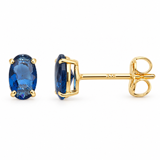 9ct Gold Blue Oval Stud Earrings 5mm*3mm